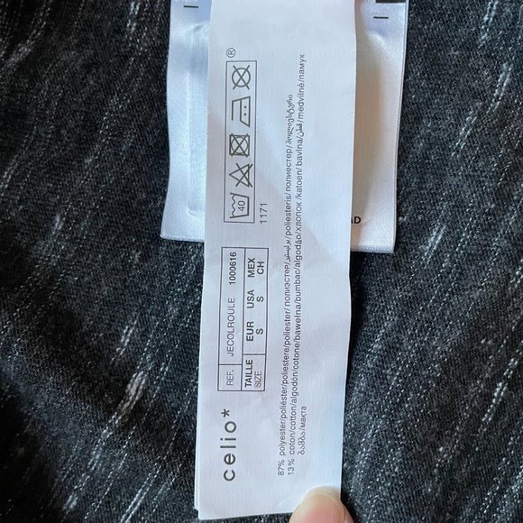 Celio* turtle neck long sleeve shirt in marled black with white, men's size S - Picture 5 of 7